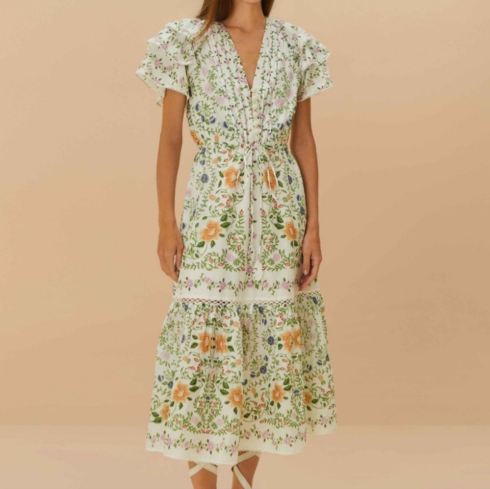 FARM Rio Floral Print Dress with Ruffle Details